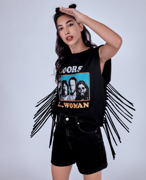 Le Crane Clothing - Camiseta para Mujer Negra - Nina Snake Tank Top Fringes